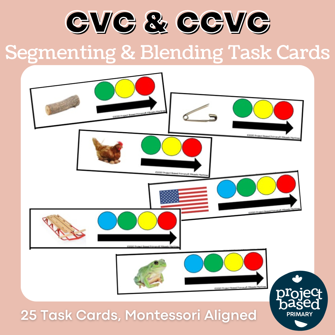 CVC & CCVC Segmenting & Blending Task Cards (Montessori Aligned)