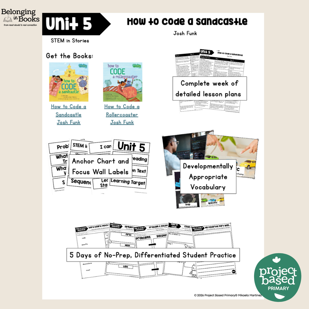 How to Code a Sandcastle Belonging in Books™ Reading Comprehension Week-Long Unit