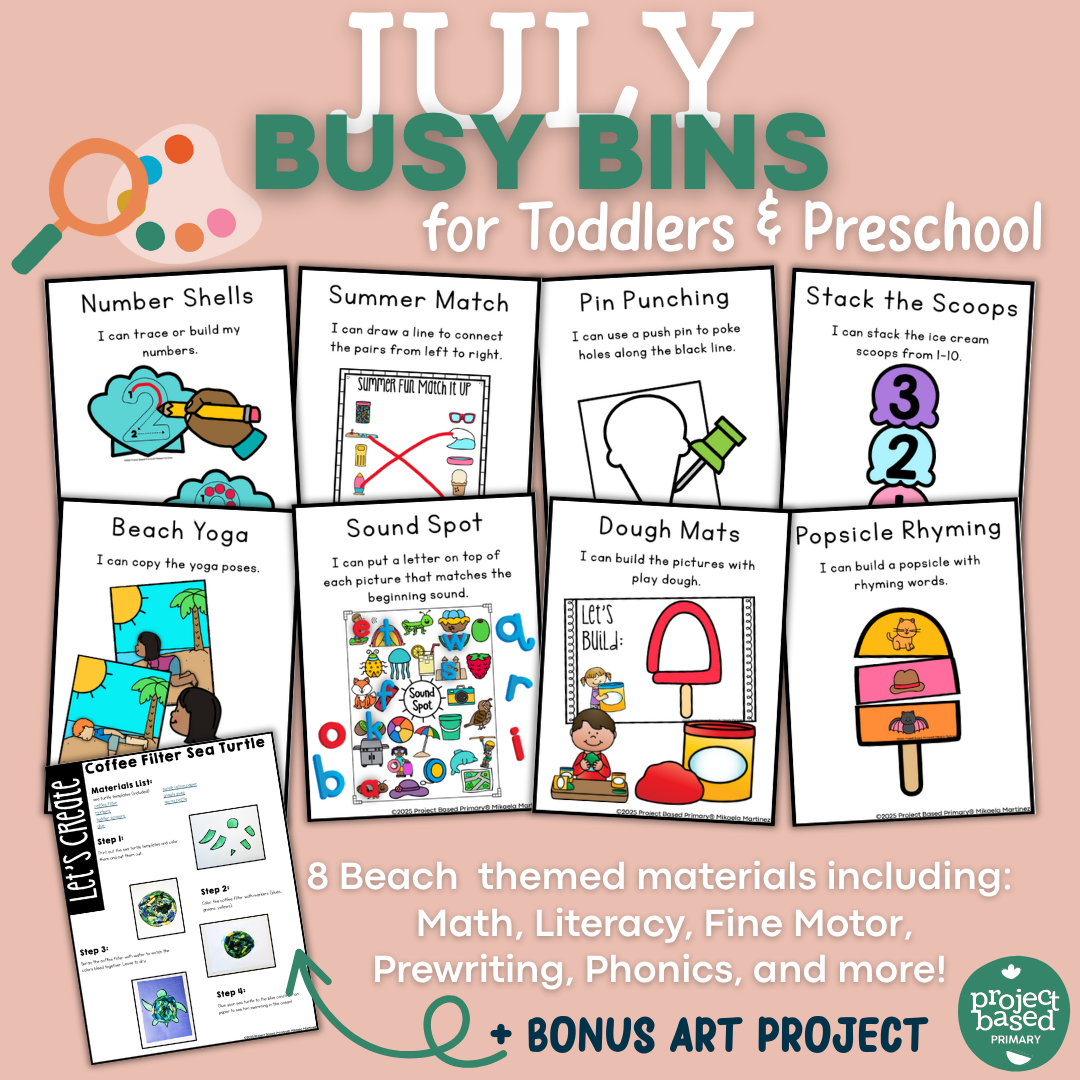 July Busy Bins Toddler - Preschool Low Prep Beach Ocean Centers