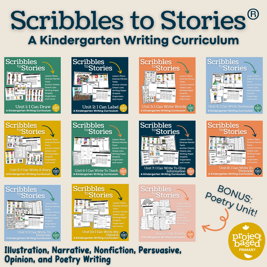 Kindergarten Writing Scribbles to Stories® BUNDLE + Bonus Poetry Unit