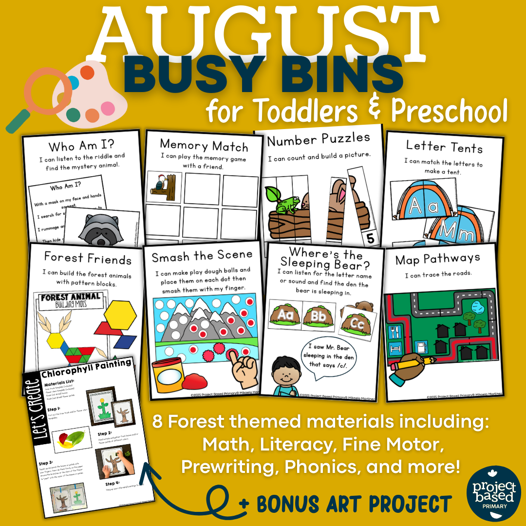 August Busy Bins Toddler - Preschool Low Prep Forest Animal Centers