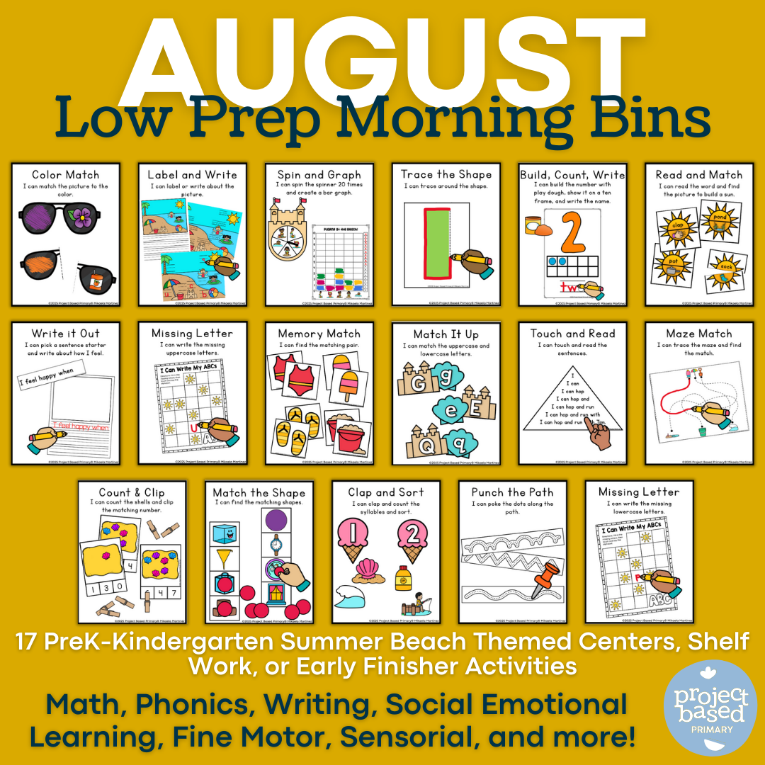 August Low Prep Preschool Kindergarten Morning Bins Shelf Work