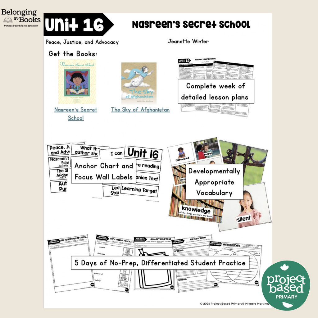 Nasreen's Secret School Belonging in Books™ Reading Comprehension Week-Long Unit