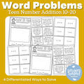 Teen Number Addition Word Problem Task Cards and Draw to Solve