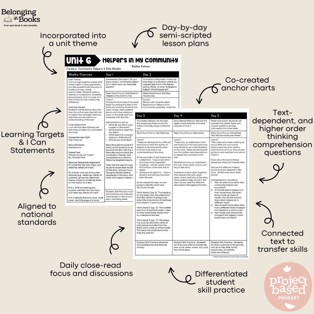 Helpers in My Community Belonging in Books™ Reading Comprehension Week-Long Unit
