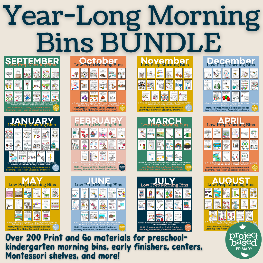 Year Long Preschool and Kindergarten Low Prep Morning Bins BUNDLE