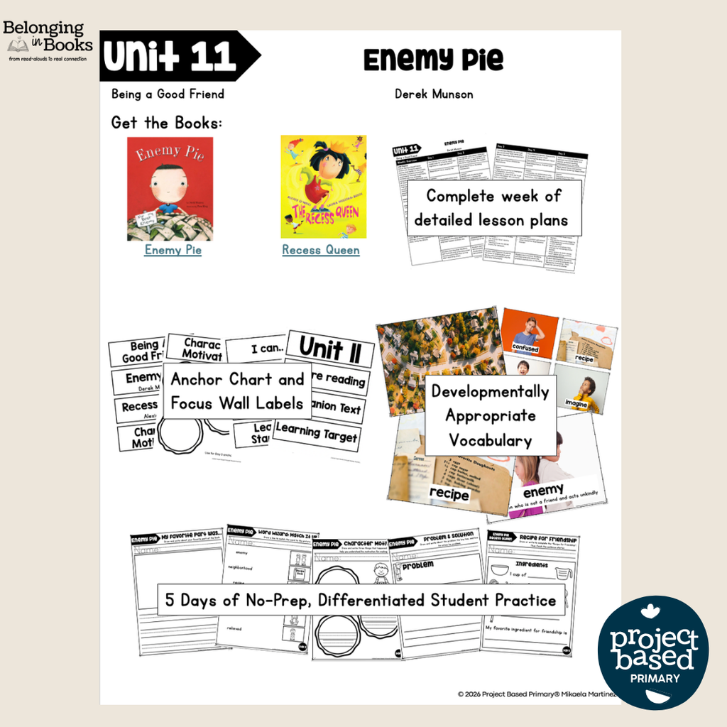 Enemy Pie Belonging in Books™ Reading Comprehension Week-Long Unit