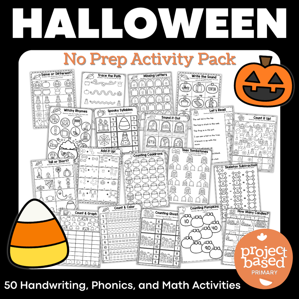 Halloween No-Prep Activity Pack Fine Motor, Handwriting, Phonics, and Math