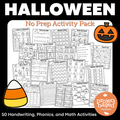 Halloween No-Prep Activity Pack Fine Motor, Handwriting, Phonics, and Math
