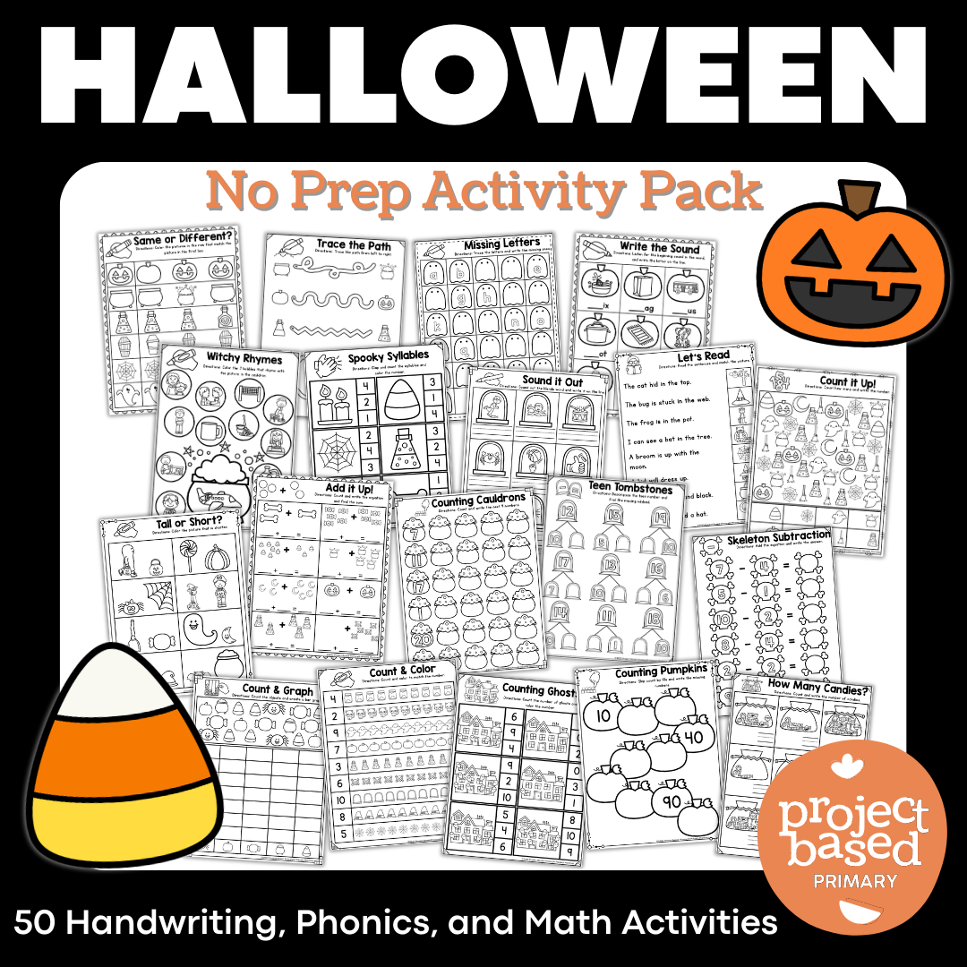 Halloween No-Prep Activity Pack Fine Motor, Handwriting, Phonics, and Math