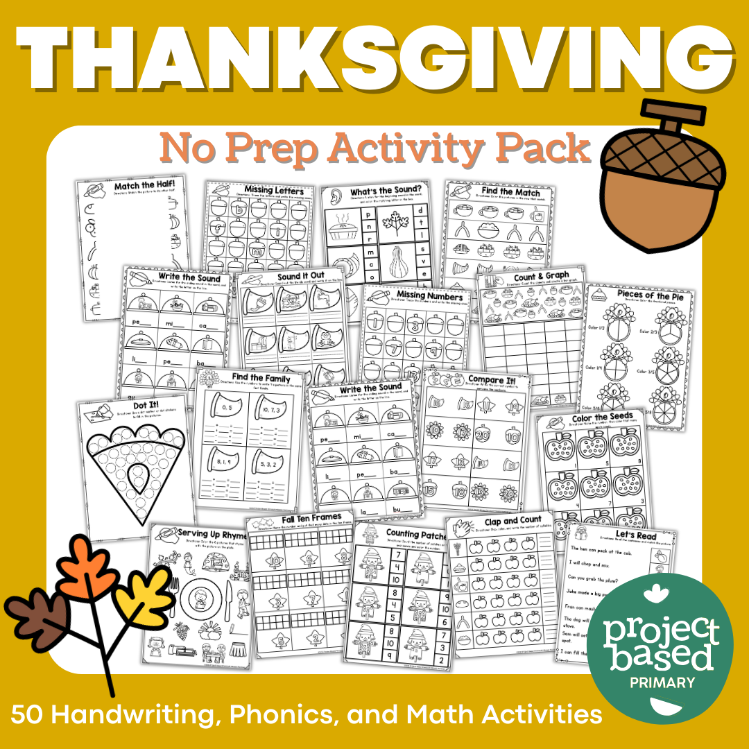 Thanksgiving No-Prep Activity Pack Fine Motor, Handwriting, Phonics, and Math