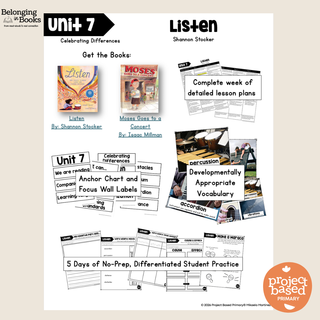 Listen Belonging in Books™ Reading Comprehension Week-Long Unit
