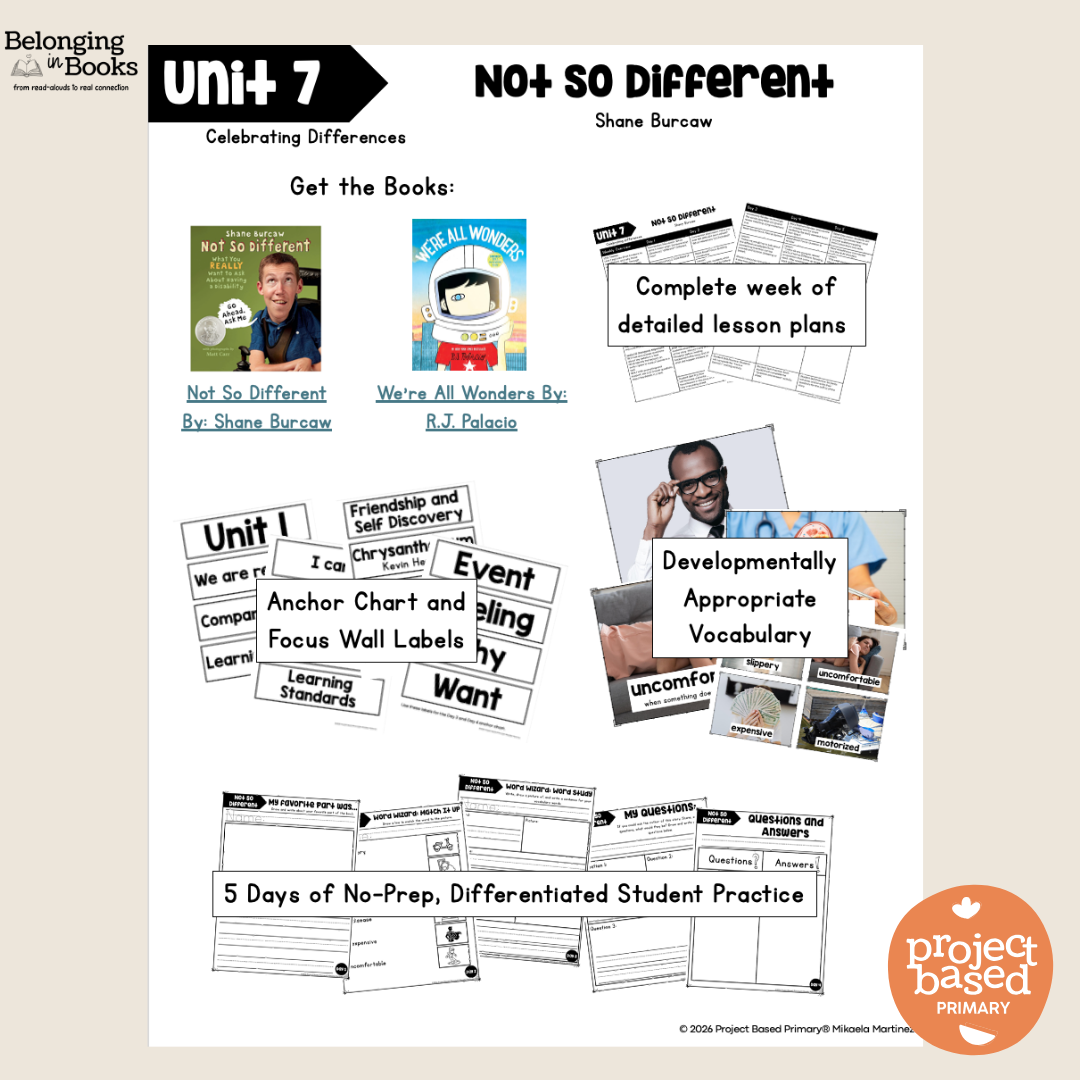 Not So Different Belonging in Books™ Reading Comprehension Week-Long Unit