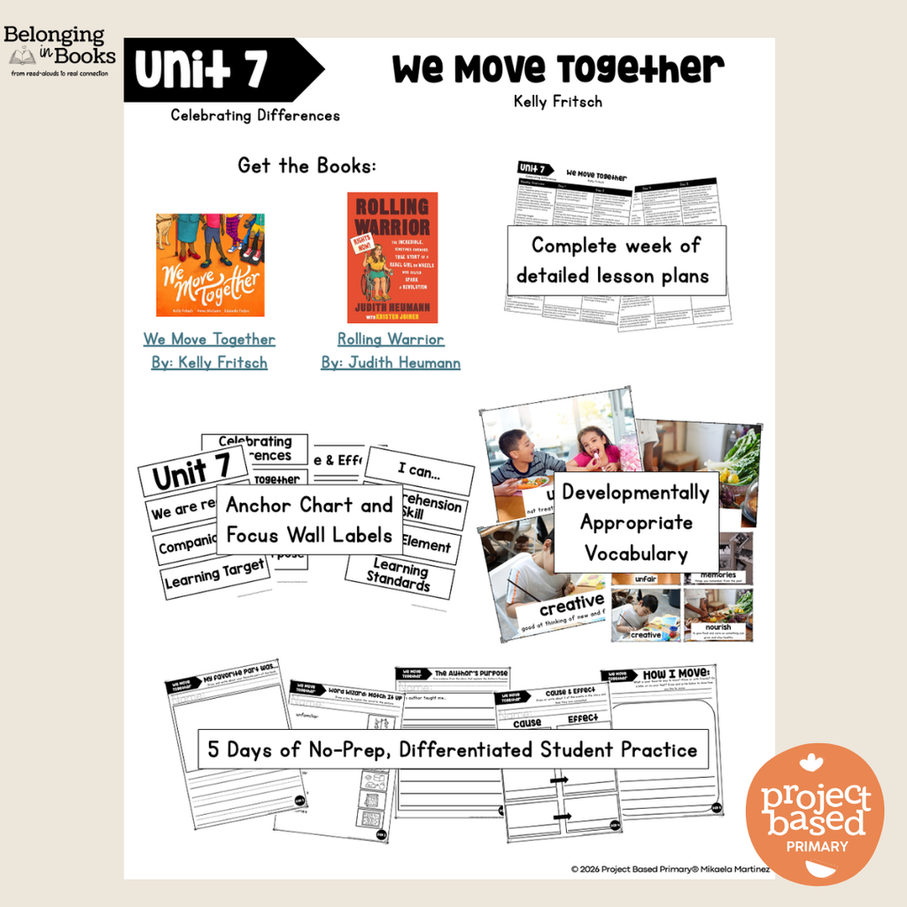 We Move Together Belonging in Books™ Reading Comprehension Week-Long Unit