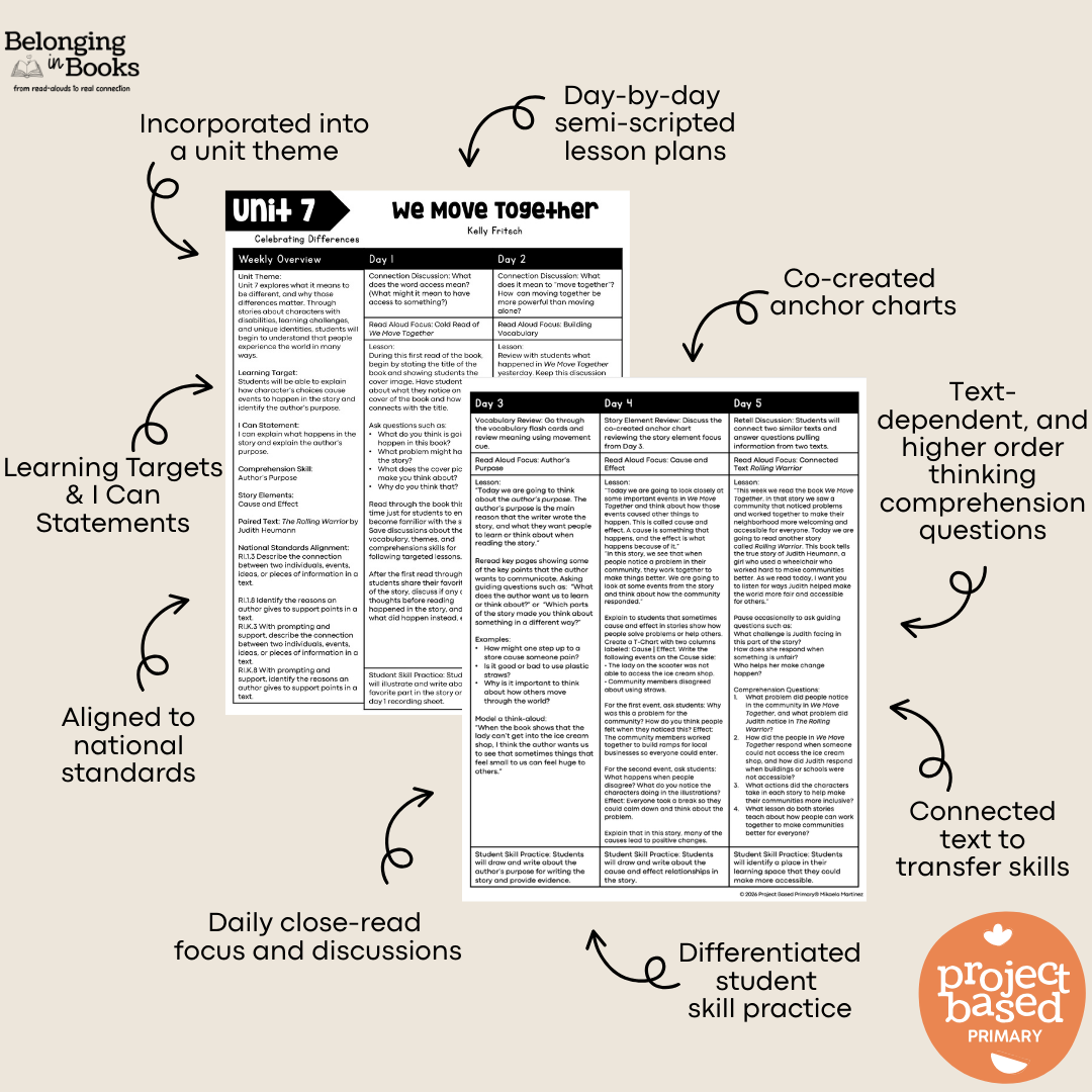 We Move Together Belonging in Books™ Reading Comprehension Week-Long Unit
