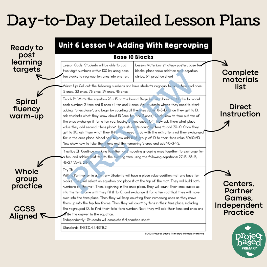Good at Math® First Grade Unit 6: Addition & Subtraction with Regrouping