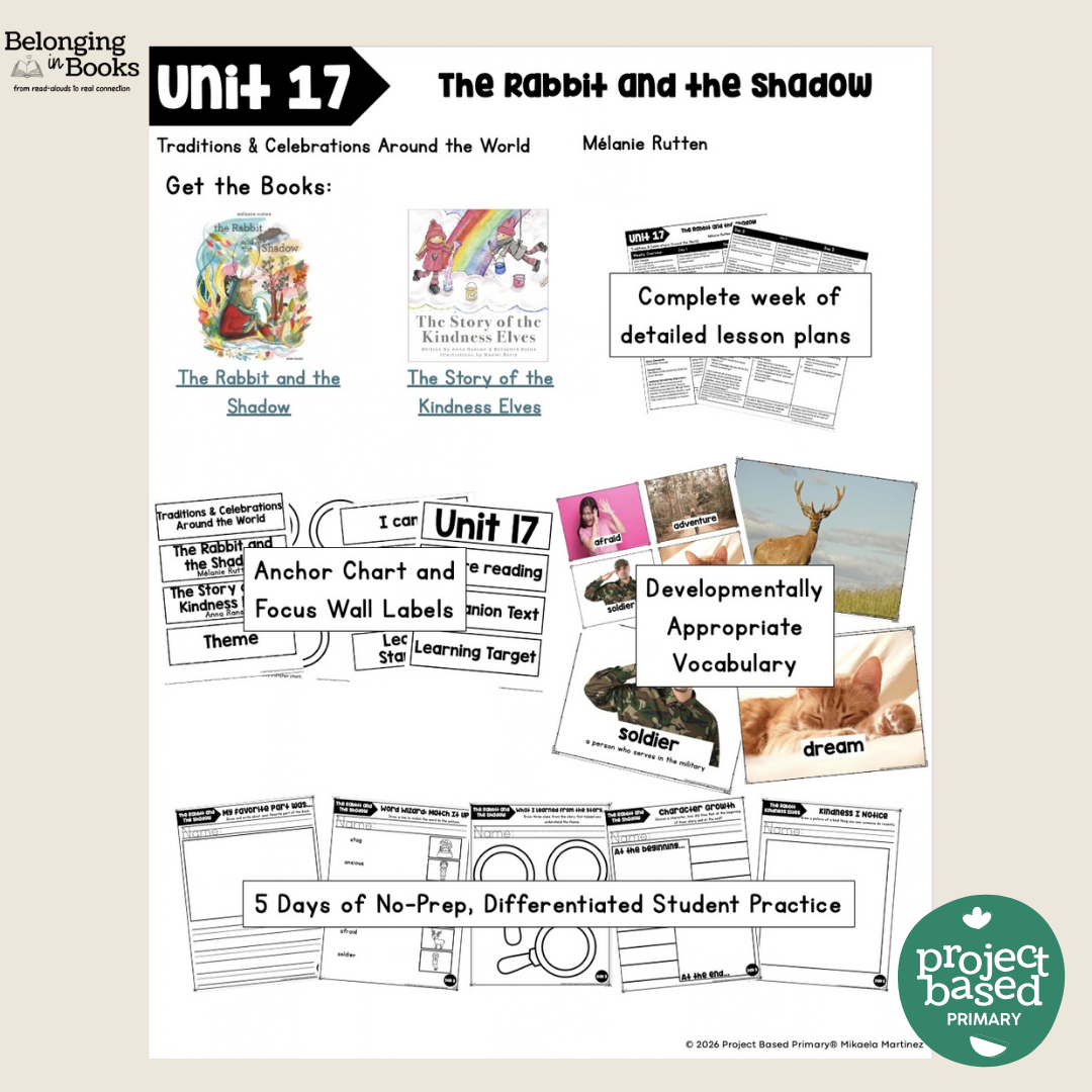 The Rabbit and the Shadow Belonging in Books™ Reading Comprehension Week-Long Unit
