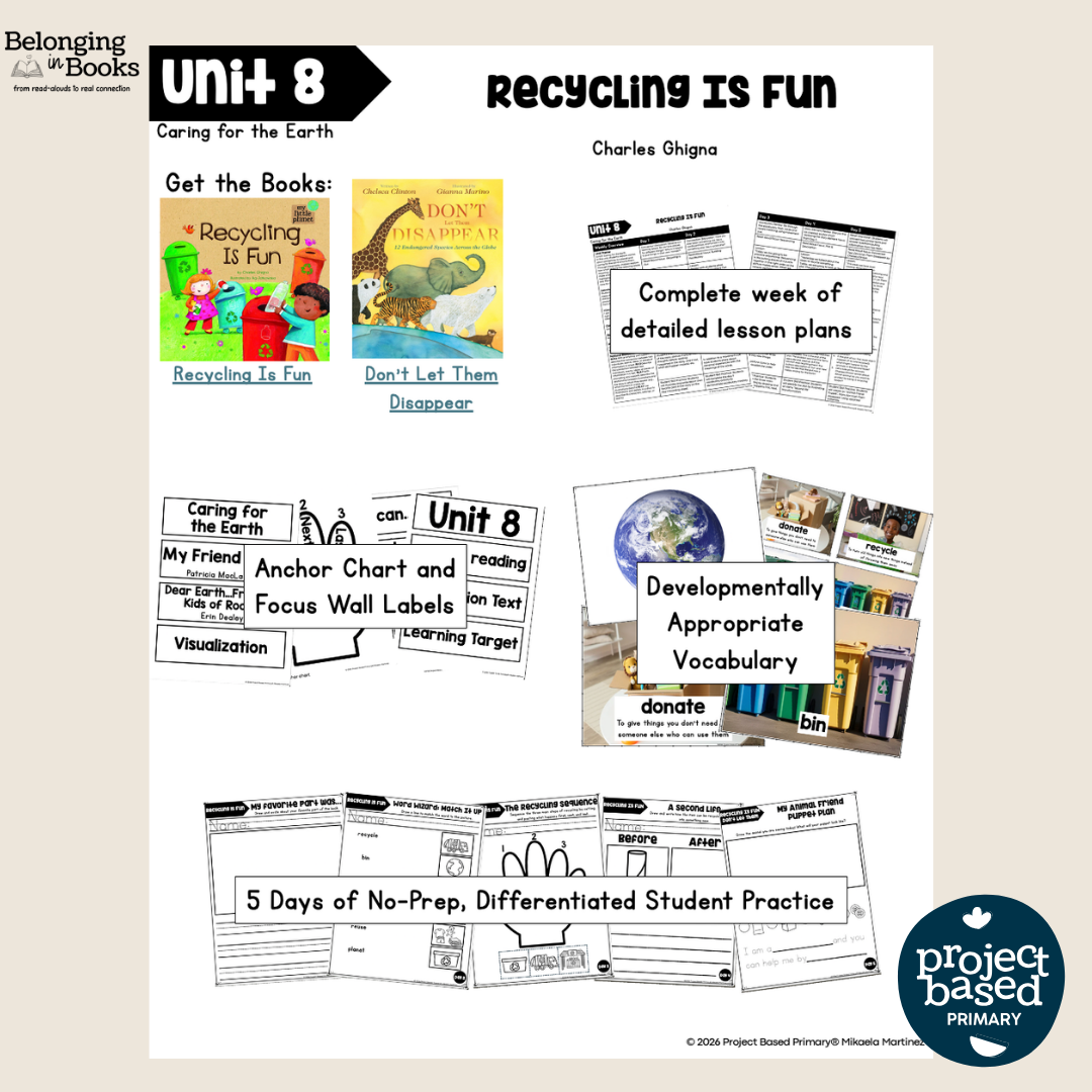 Recycling is Fun Belonging in Books™ Reading Comprehension Week-Long Unit