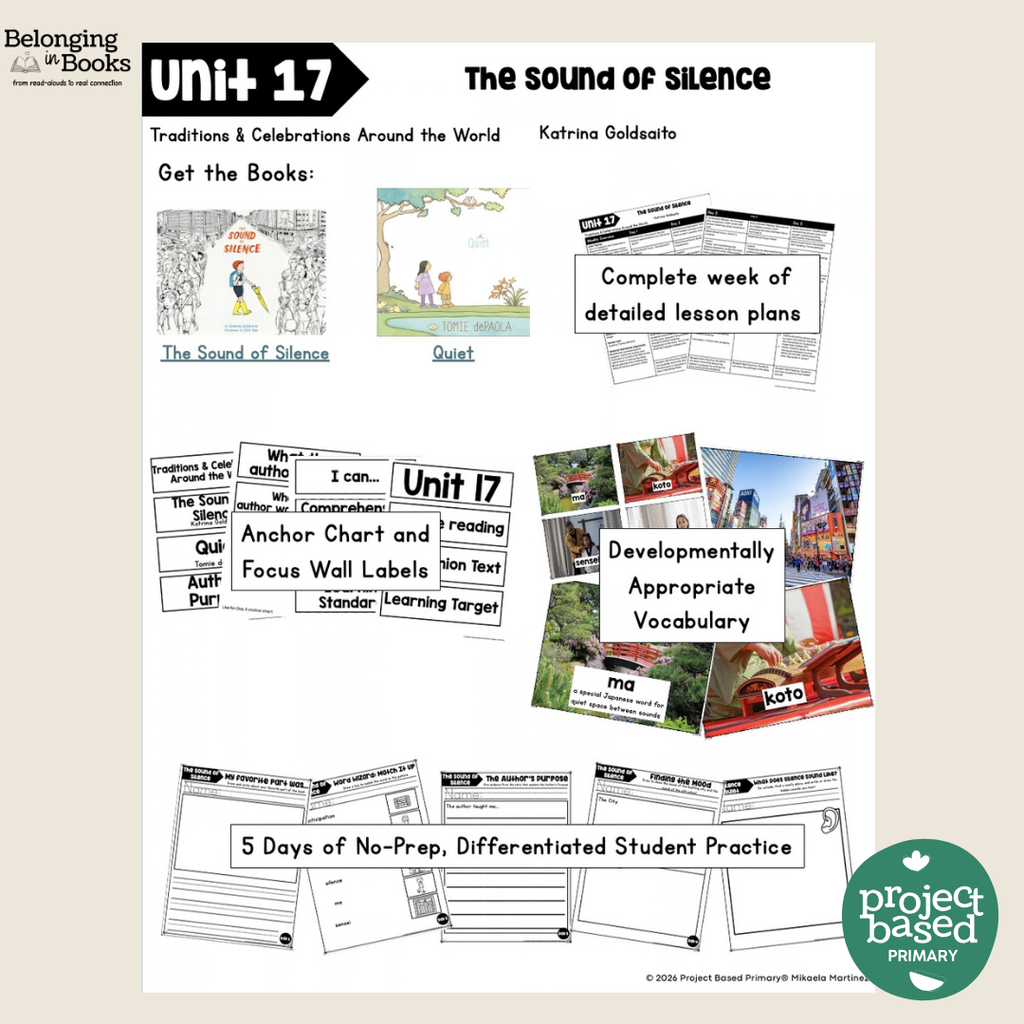 The Sound of Silence Belonging in Books™ Reading Comprehension Week-Long Unit