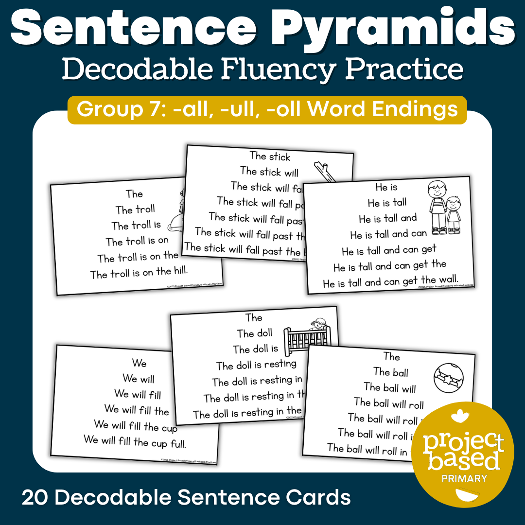 Decodable Sentence Fluency Pyramids Set 7 -all, -oll, -ull Word Endings