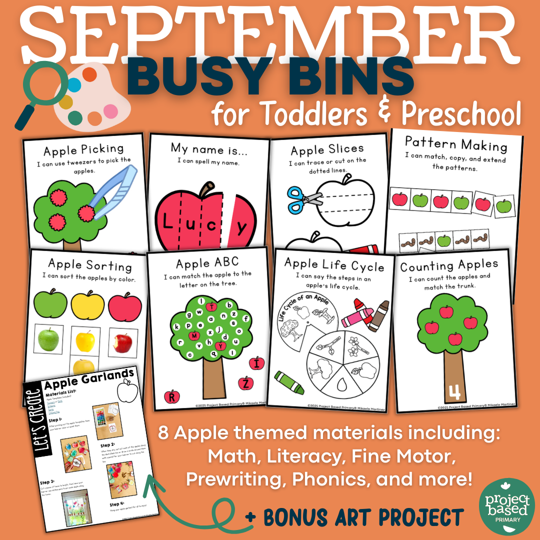 September Busy Bins Toddler - Preschool Low Prep Apple Centers