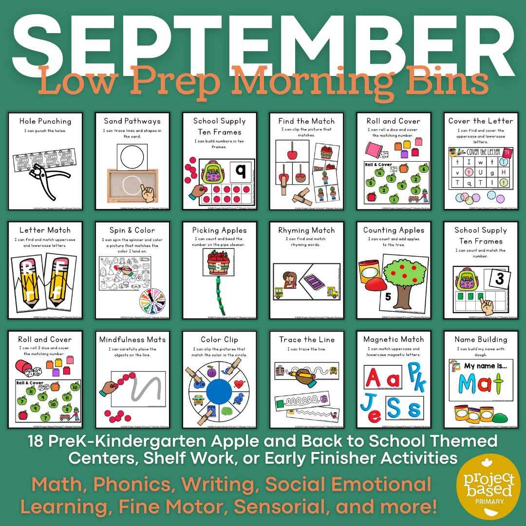 September Low Prep Preschool Kindergarten Morning Bins Shelf Work
