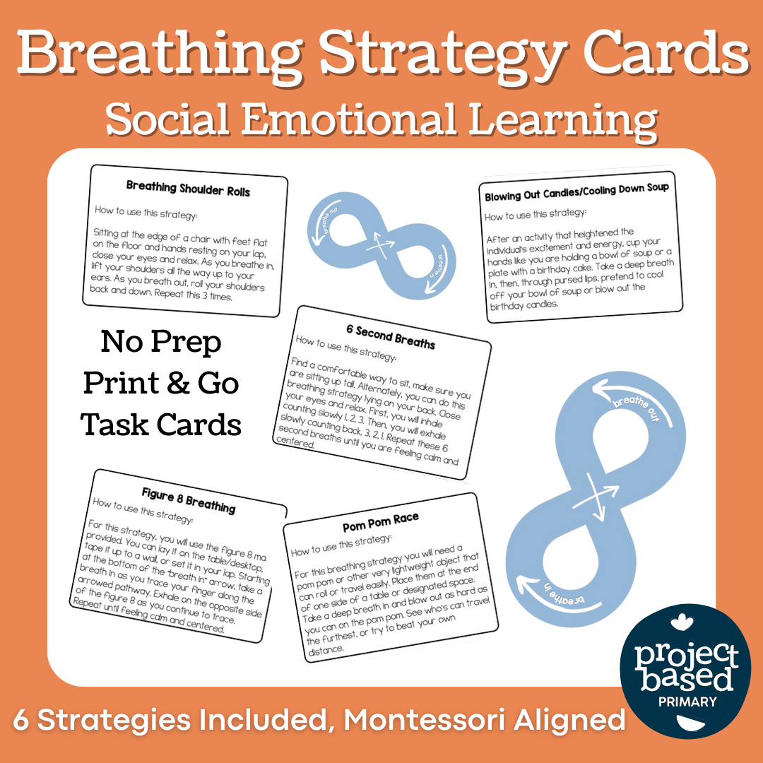 Breathing Strategy/Calm Down Task Cards Social Emotional Learning