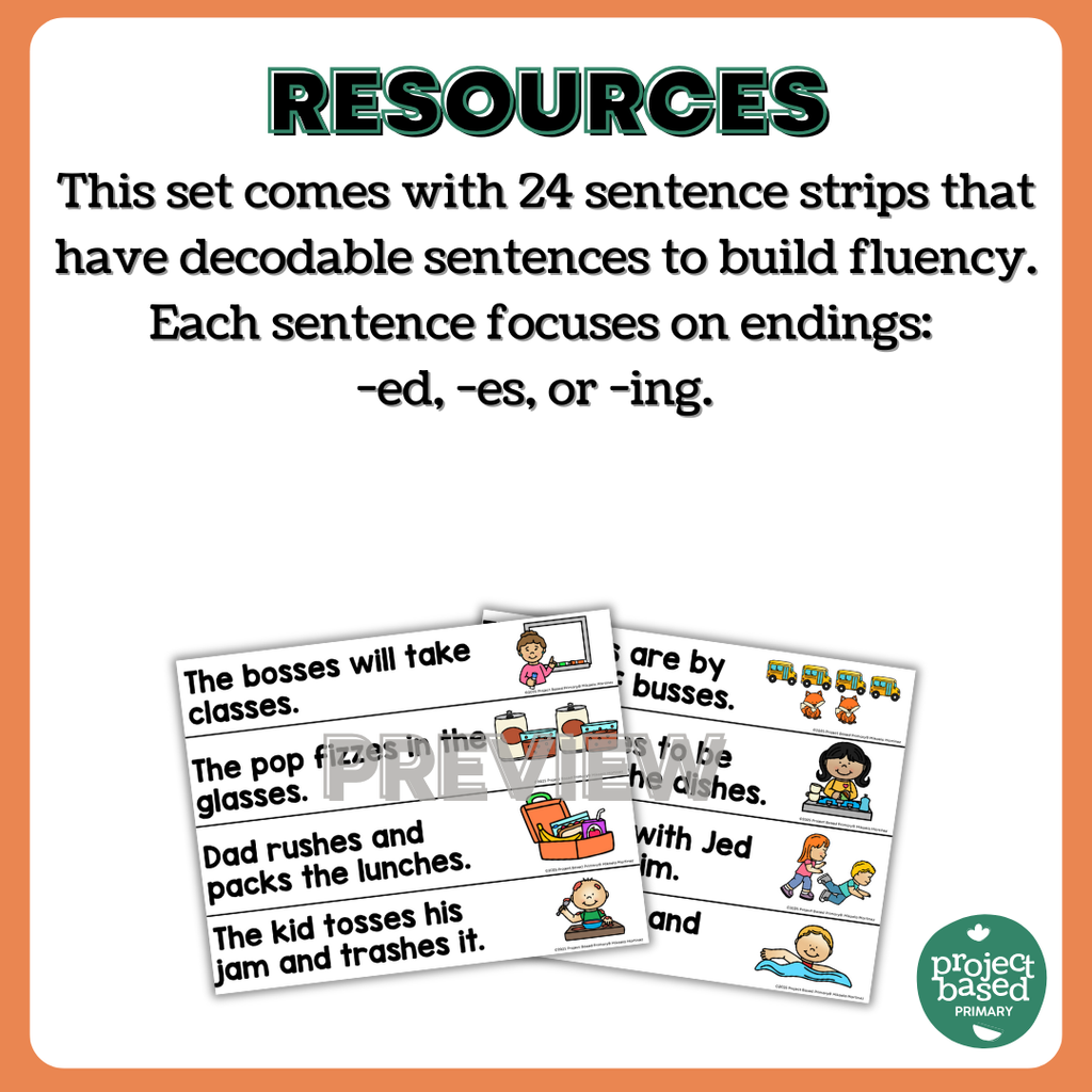 Decodable Sentence Strips -es, -ed, -ing