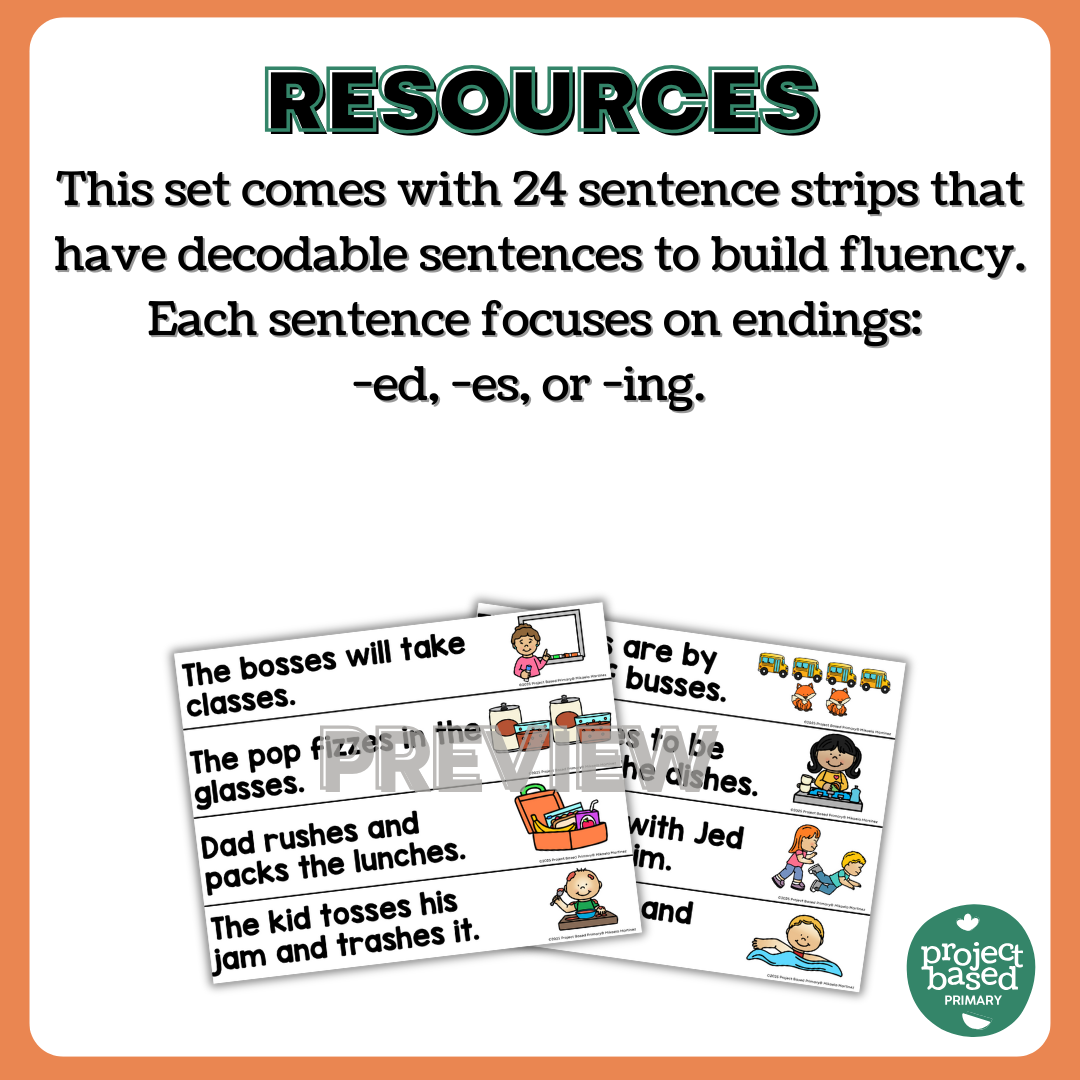 Decodable Sentence Strips -es, -ed, -ing