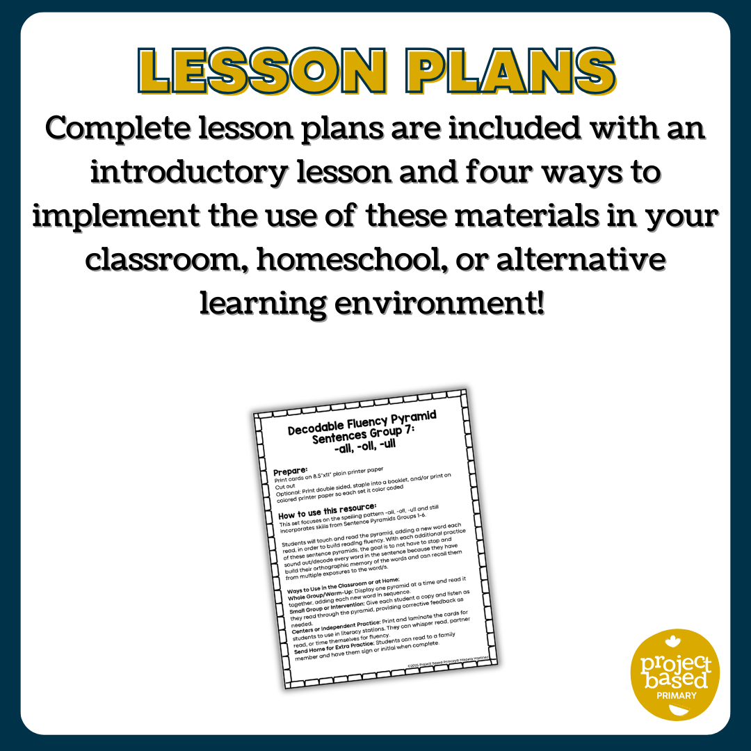 Decodable Sentence Fluency Pyramids Set 7 -all, -oll, -ull Word Endings