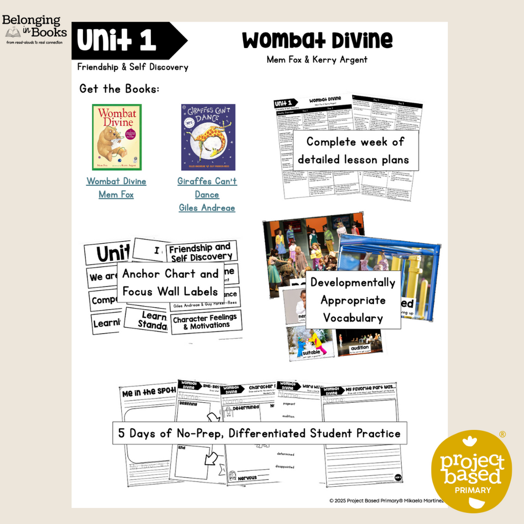 Wombat Divine Belonging in Books™ Reading Comprehension Week-Long Unit