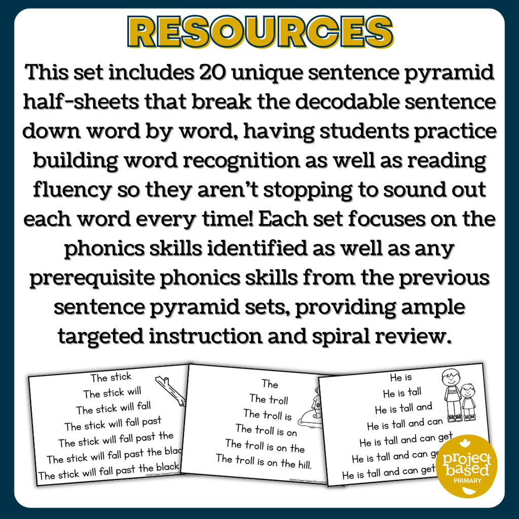 Decodable Sentence Fluency Pyramids Set 7 -all, -oll, -ull Word Endings