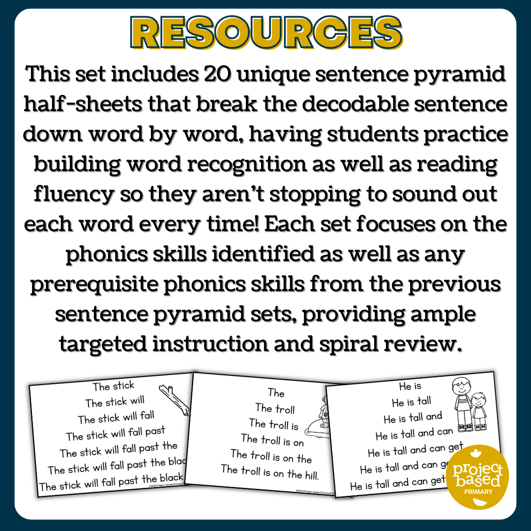 Decodable Sentence Fluency Pyramids Set 7 -all, -oll, -ull Word Endings