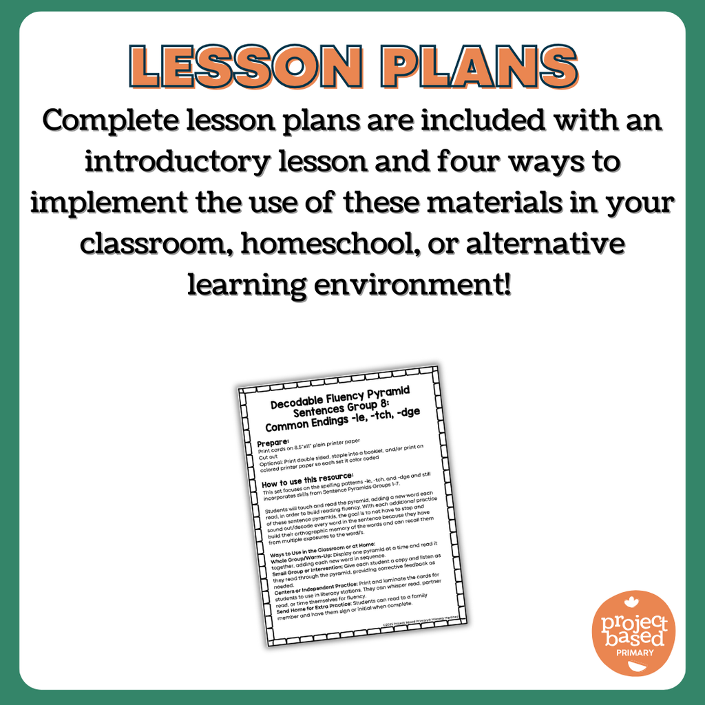 Decodable Sentence Fluency Pyramids Set 8 -le, -tch, -dge Word Endings