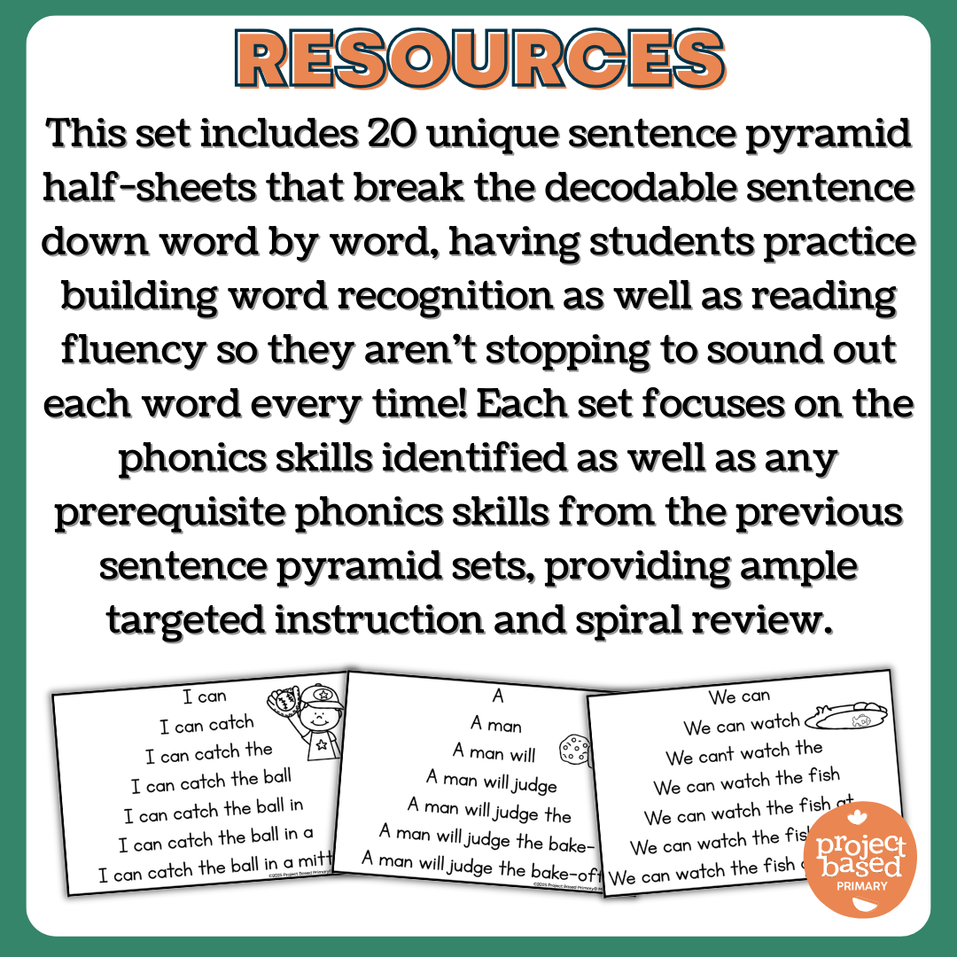 Decodable Sentence Fluency Pyramids Set 8 -le, -tch, -dge Word Endings