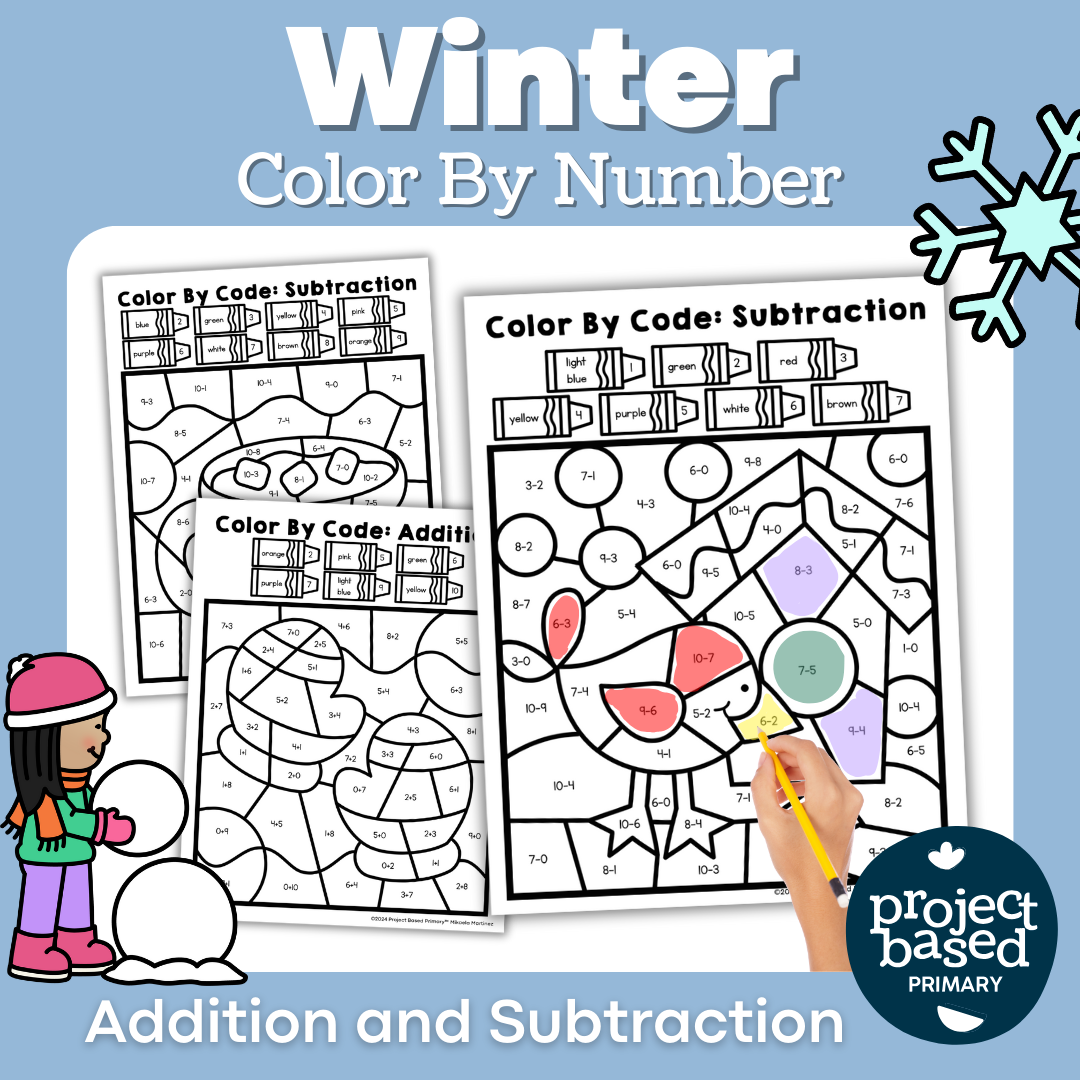 Winter Color By Number Addition and Subtraction