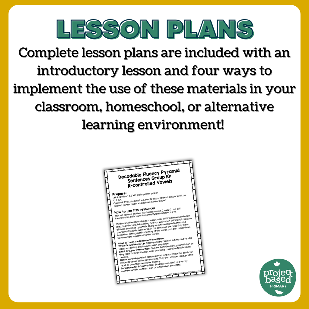 Decodable Sentence Fluency Pyramids Set 10 R-Controlled Vowels