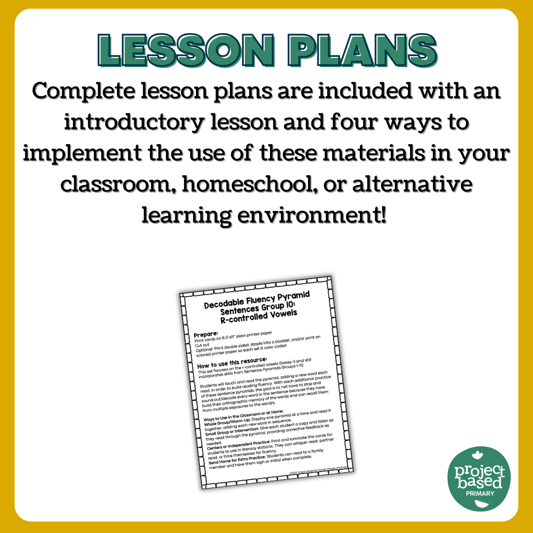 Decodable Sentence Fluency Pyramids Set 10 R-Controlled Vowels