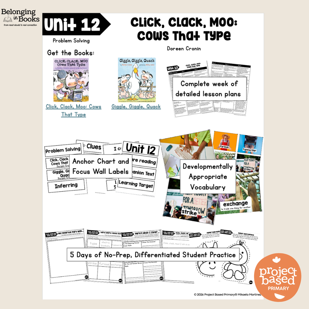 Click, Clack, Moo Cows That Type Belonging in Books™ Reading Comprehension Week-Long Unit