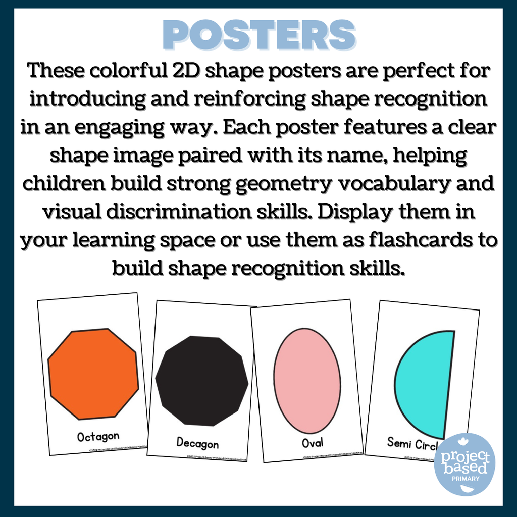 2D Shape Flash Cards, Posters, Tracing Cards, Play Doh Mats