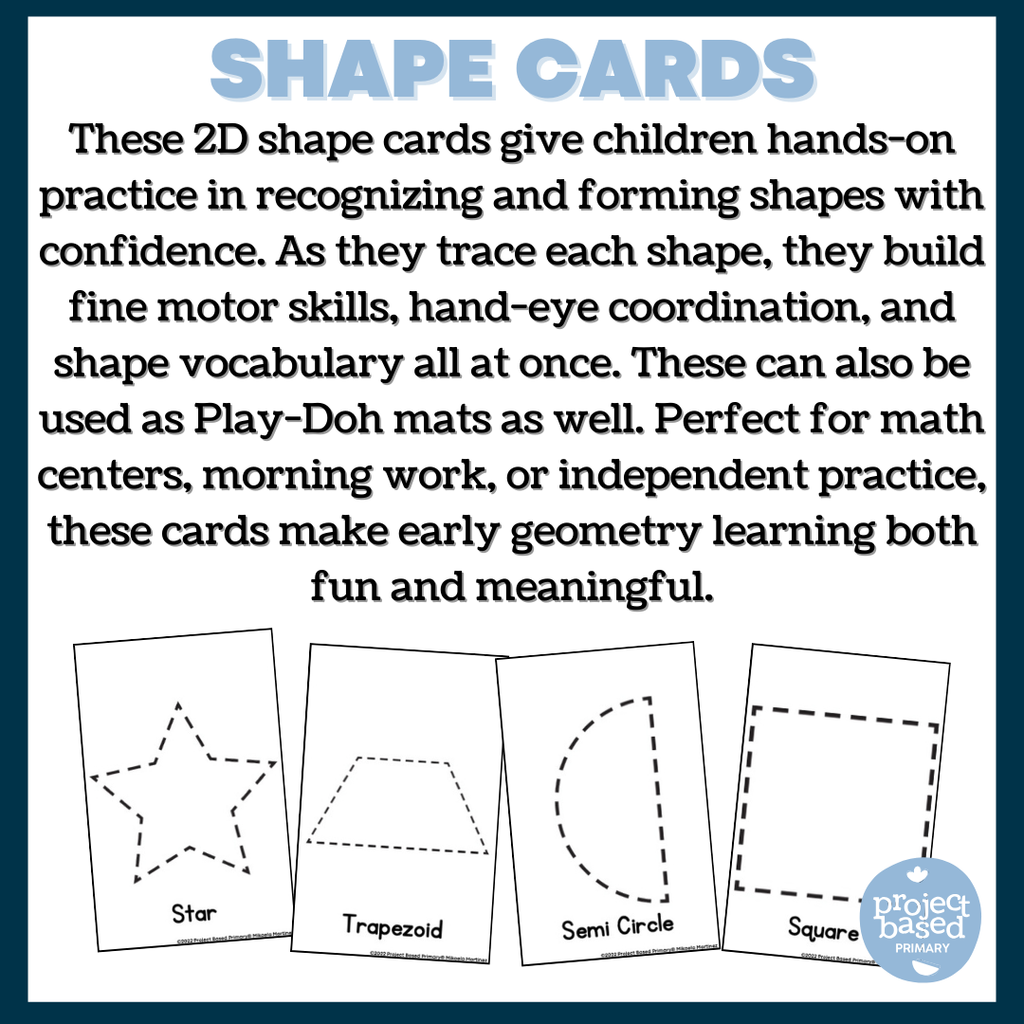 2D Shape Flash Cards, Posters, Tracing Cards, Play Doh Mats