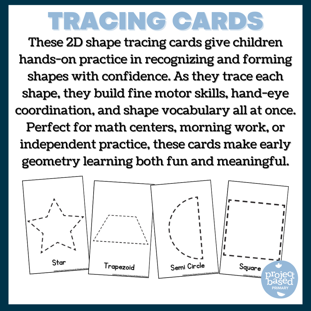 2D Shape Flash Cards, Posters, Tracing Cards, Play Doh Mats