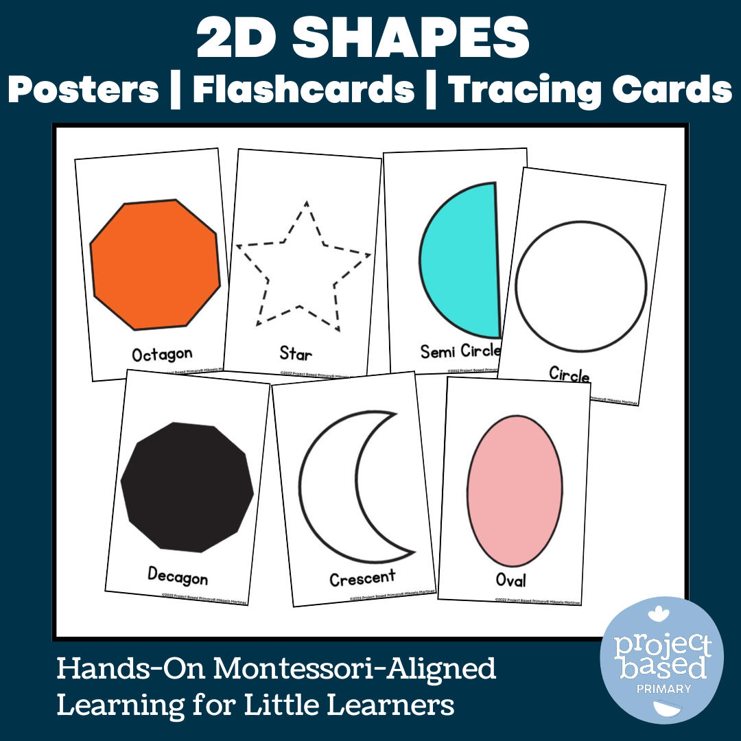 2D Shape Flash Cards, Posters, Tracing Cards, Play Doh Mats