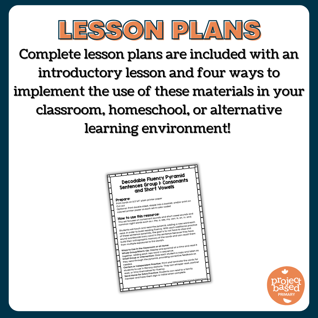 Decodable Sentence Fluency Pyramids Set 1 Consonants and Short Vowels