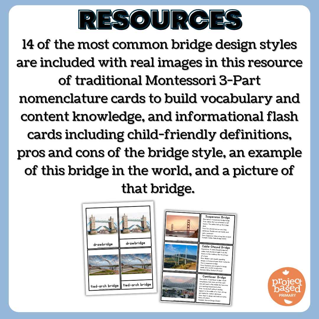 Types of Bridges 3 Part Cards and Informational Flash Cards