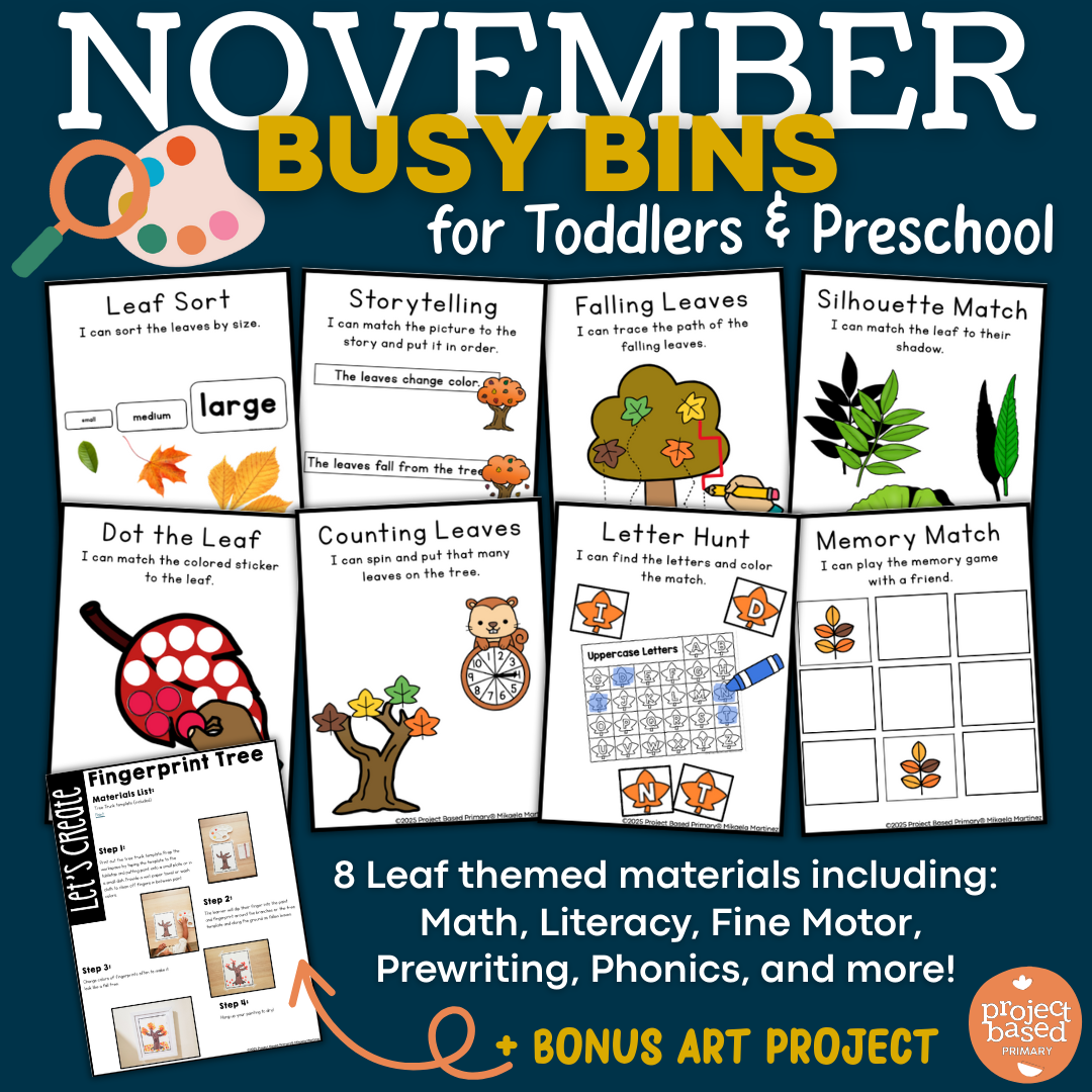 November Busy Bins Toddler - Preschool Low Prep Fall Leaf Themed Centers