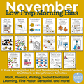 November Low Prep Preschool Kindergarten Morning Bins Shelf Work