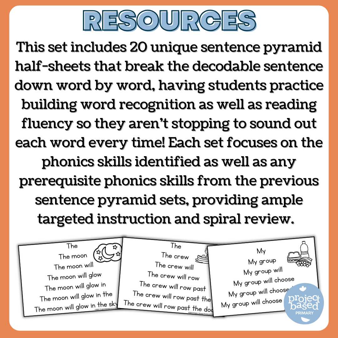 Decodable Sentence Fluency Pyramids Set 15 /oo/, /ew/, /ui/, /ue/, /ou/