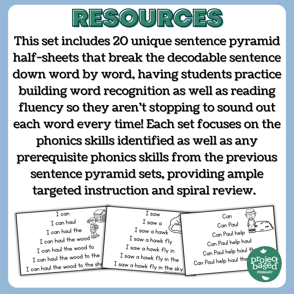Decodable Sentence Fluency Pyramids Set 17 Diphthongs /au/ and /aw/