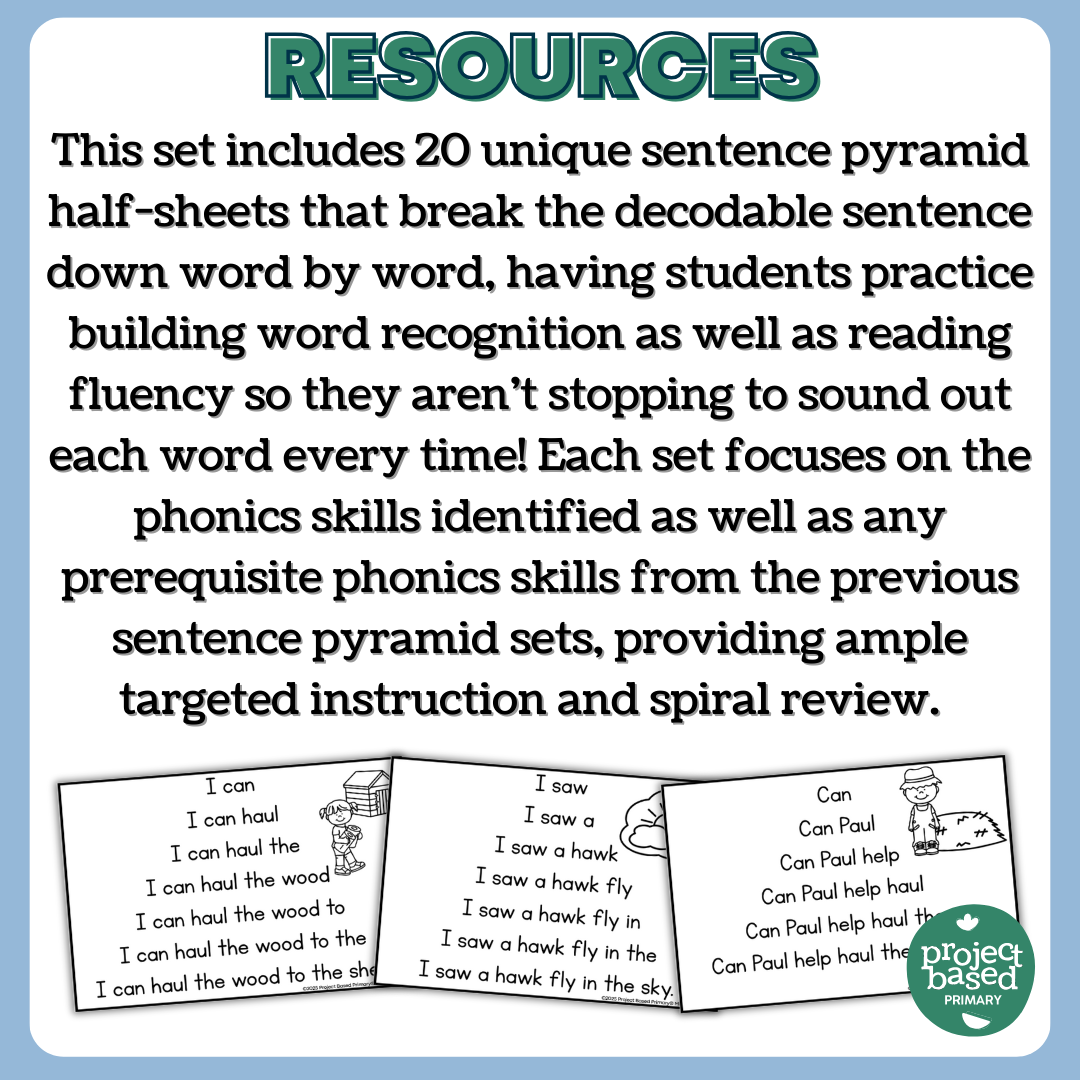 Decodable Sentence Fluency Pyramids Set 17 Diphthongs /au/ and /aw/